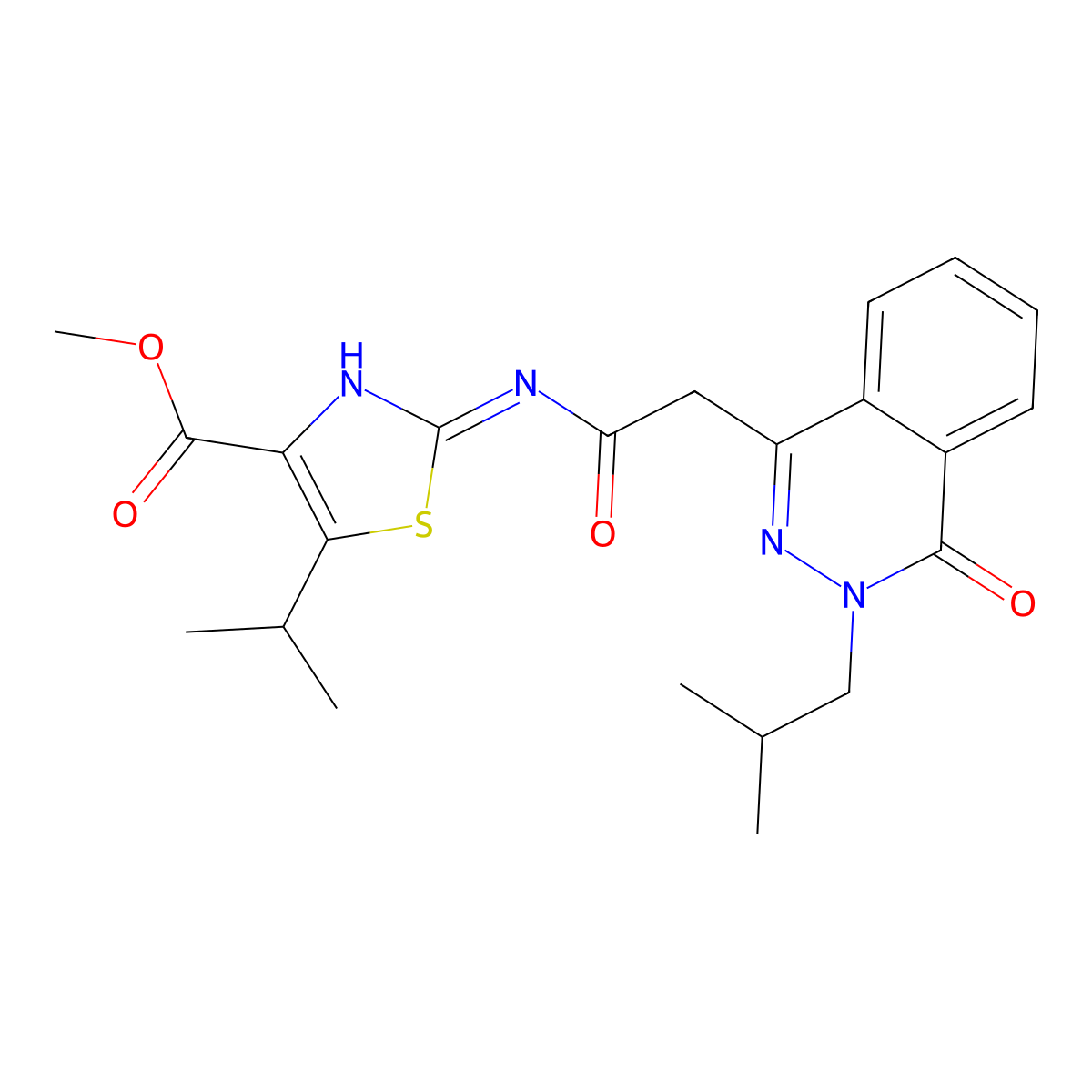 Methyl 2-({[3-(2-methylpropyl)-4-oxo-3,4-dihydrophthalazin-1-yl]acetyl}amino)-5-(propan-2-yl)-1,3-thiazole-4-carboxylate molecular structure, CAS 1435979-19-3