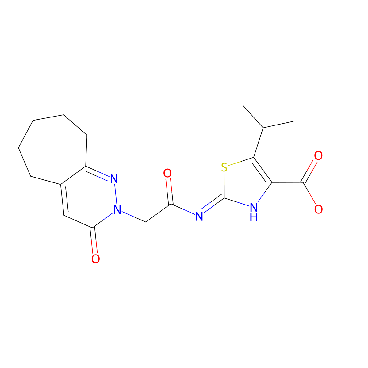 methyl 5-isopropyl-2-{[2-(3-oxo-3,5,6,7,8,9-hexahydro-2H-cyclohepta[c]pyridazin-2-yl)acetyl]amino}-1,3-thiazole-4-carboxylate molecular structure, CAS 1435979-21-7