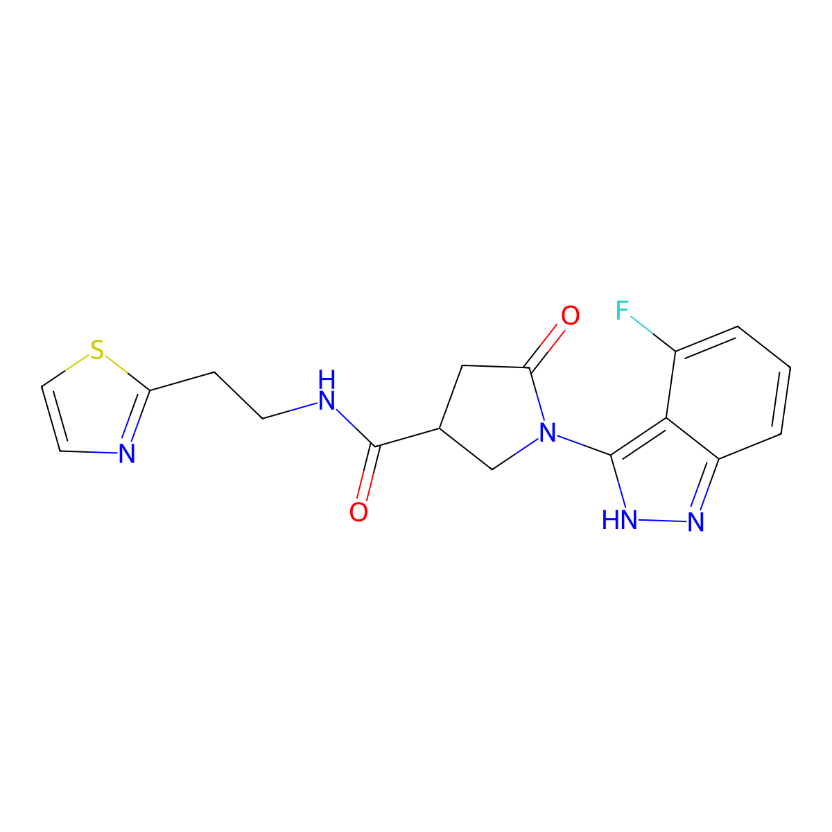 1-(4-fluoro-1H-indazol-3-yl)-5-oxo-N-[2-(1,3-thiazol-2-yl)ethyl]-3-pyrrolidinecarboxamide molecular structure, CAS 1435979-38-6