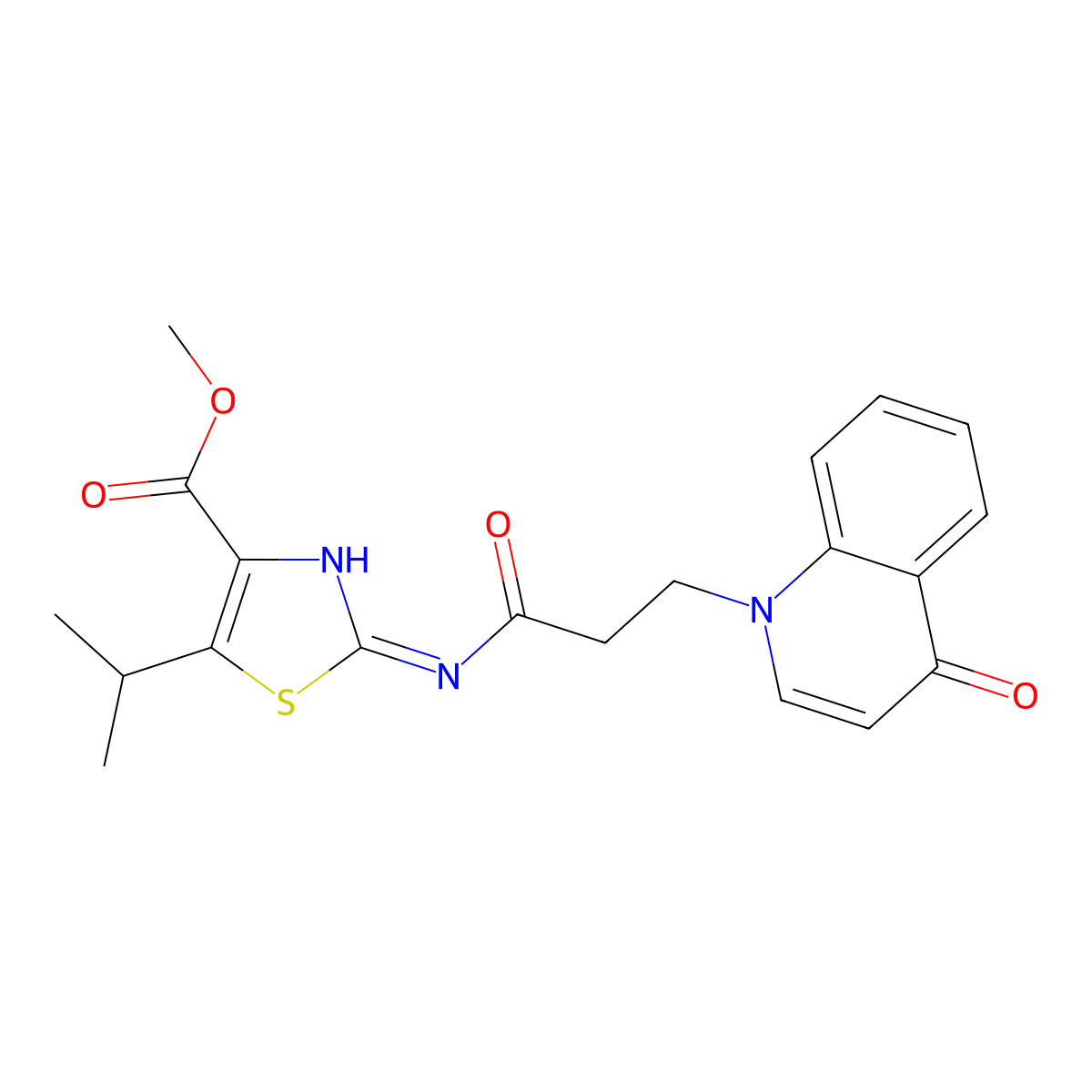 methyl 2-{[3-(4-oxoquinolin-1(4H)-yl)propanoyl]amino}-5-(propan-2-yl)-1,3-thiazole-4-carboxylate molecular structure, CAS 1435979-66-0