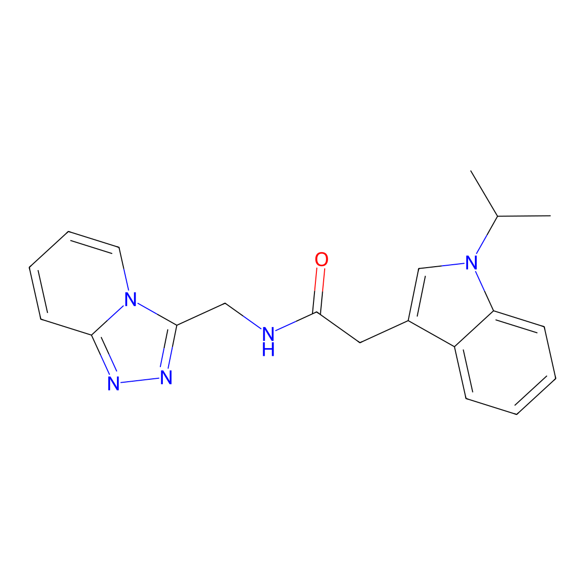 N-([1,2,4]triazolo[4,3-a]pyridin-3-ylmethyl)-2-(1-isopropyl-1H-indol-3-yl)acetamide molecular structure, CAS 1435979-69-3