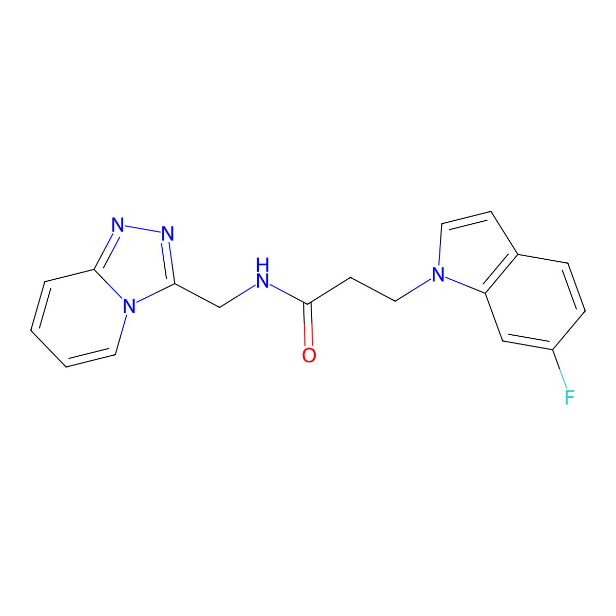 3-(6-fluoro-1H-indol-1-yl)-N-([1,2,4]triazolo[4,3-a]pyridin-3-ylmethyl)propanamide molecular structure, CAS 1435979-70-6