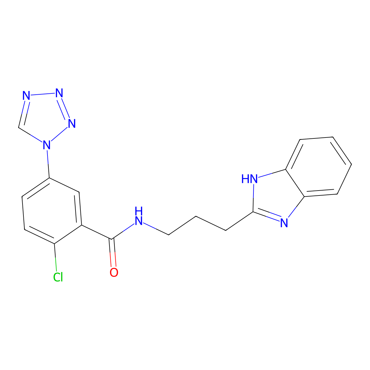N-[3-(1H-benzimidazol-2-yl)propyl]-2-chloro-5-(1H-tetrazol-1-yl)benzamide molecular structure, CAS 1435979-75-1