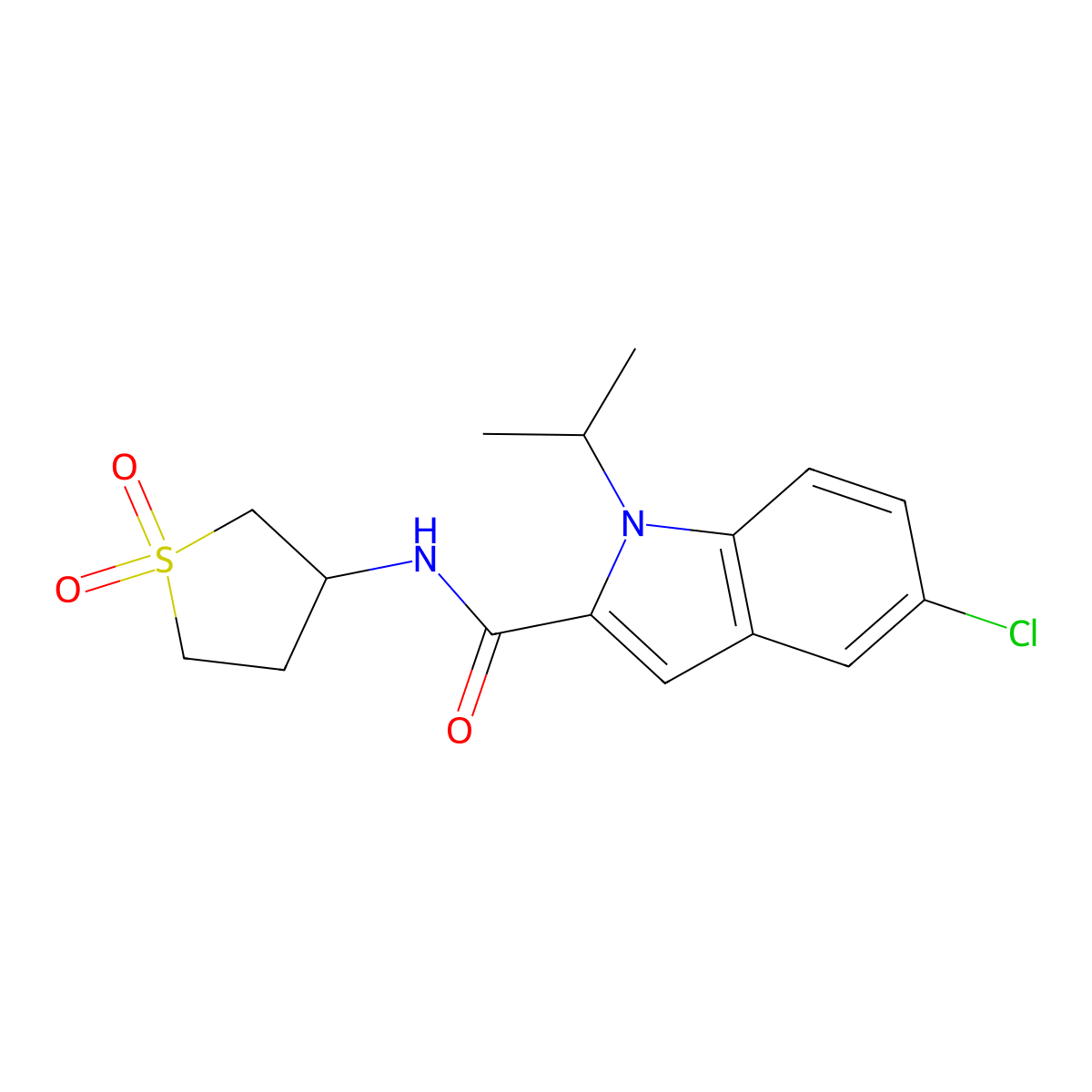 5-chloro-N-(1,1-dioxidotetrahydrothiophen-3-yl)-1-(propan-2-yl)-1H-indole-2-carboxamide molecular structure, CAS 1435979-76-2