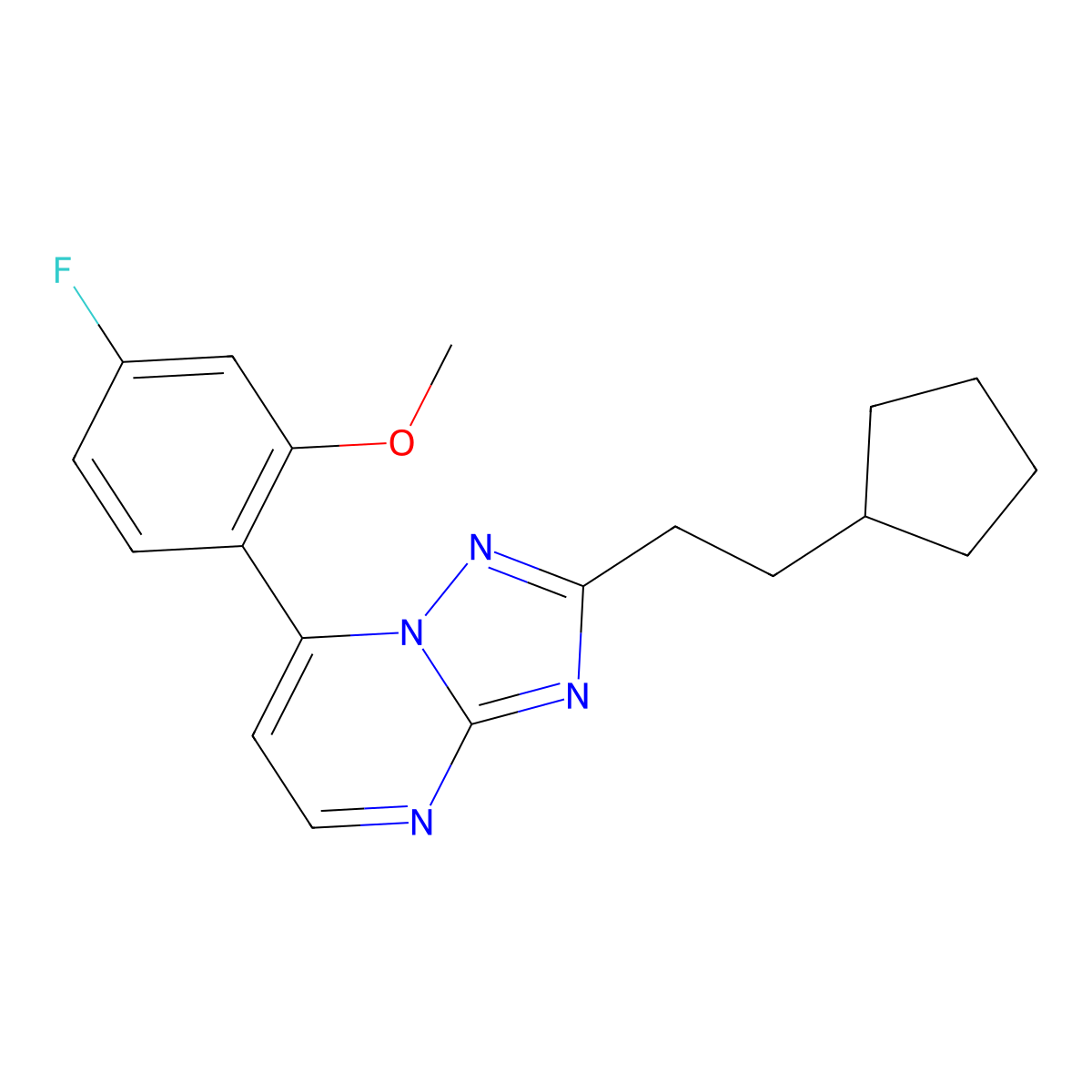 2-(2-Cyclopentylethyl)-7-(4-fluoro-2-methoxyphenyl)[1,2,4]triazolo[1,5-a]pyrimidine molecular structure, CAS 1435979-97-7