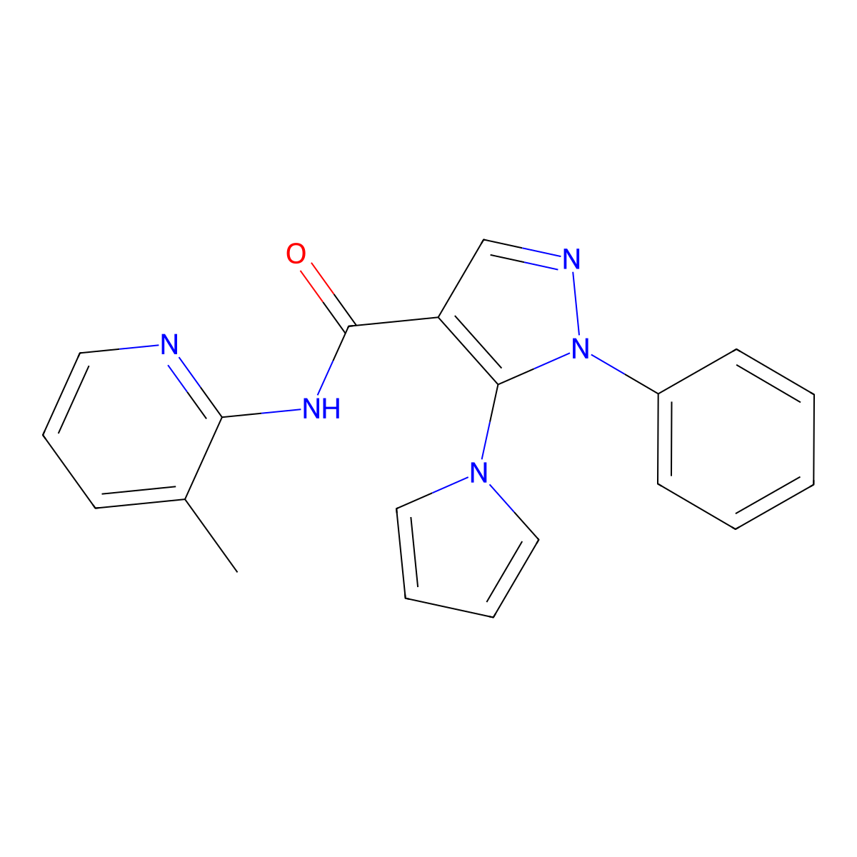 N-(3-methylpyridin-2-yl)-1-phenyl-5-(1H-pyrrol-1-yl)-1H-pyrazole-4-carboxamide molecular structure, CAS 1435980-01-0