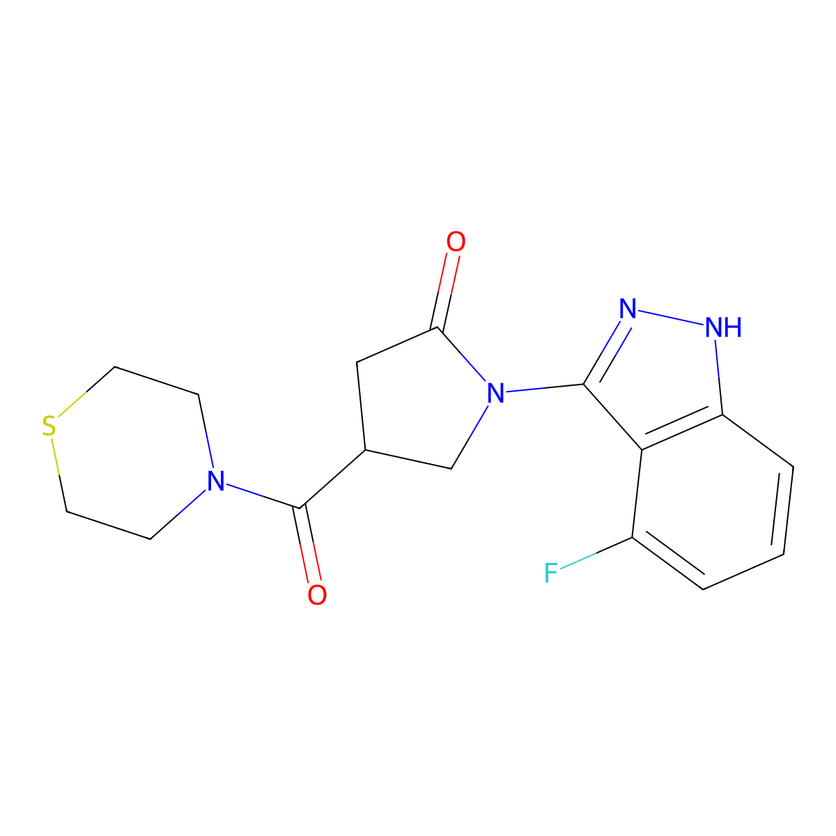 1-(4-fluoro-2H-indazol-3-yl)-4-(thiomorpholin-4-ylcarbonyl)pyrrolidin-2-one molecular structure, CAS 1435980-20-3