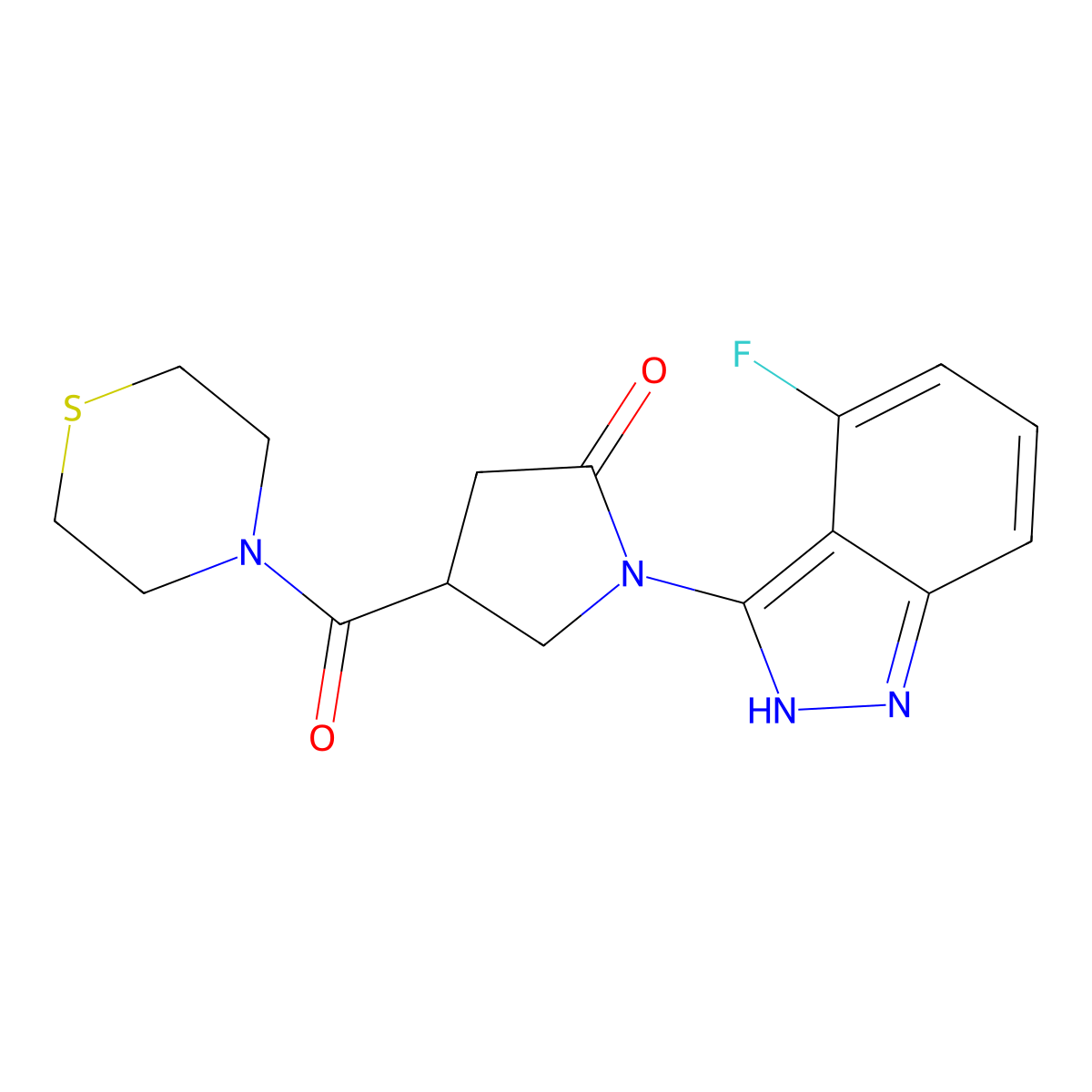 1-(4-fluoro-2H-indazol-3-yl)-4-(thiomorpholin-4-ylcarbonyl)pyrrolidin-2-one molecular structure, CAS 1435980-20-3