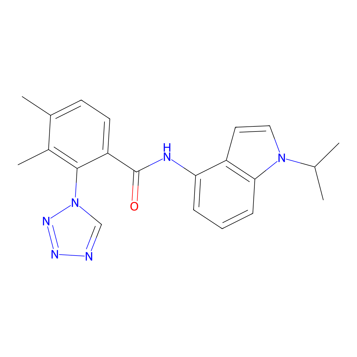 3,4-dimethyl-N-[1-(propan-2-yl)-1H-indol-4-yl]-2-(1H-tetrazol-1-yl)benzamide molecular structure, CAS 1435980-22-5