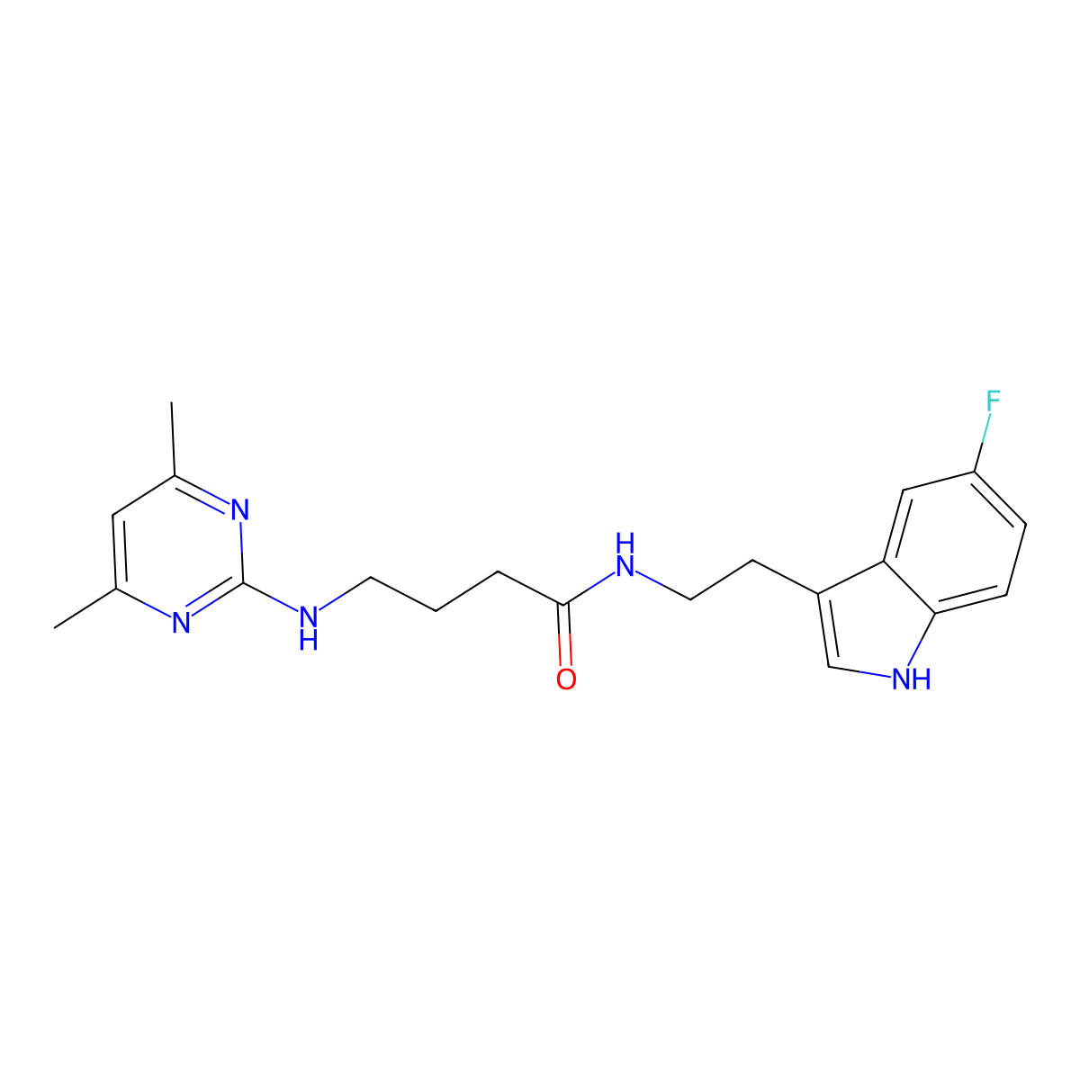 4-((4,6-dimethylpyrimidin-2-yl)amino)-N-(2-(5-fluoro-1H-indol-3-yl)ethyl)butanamide molecular structure, CAS 1435980-26-9