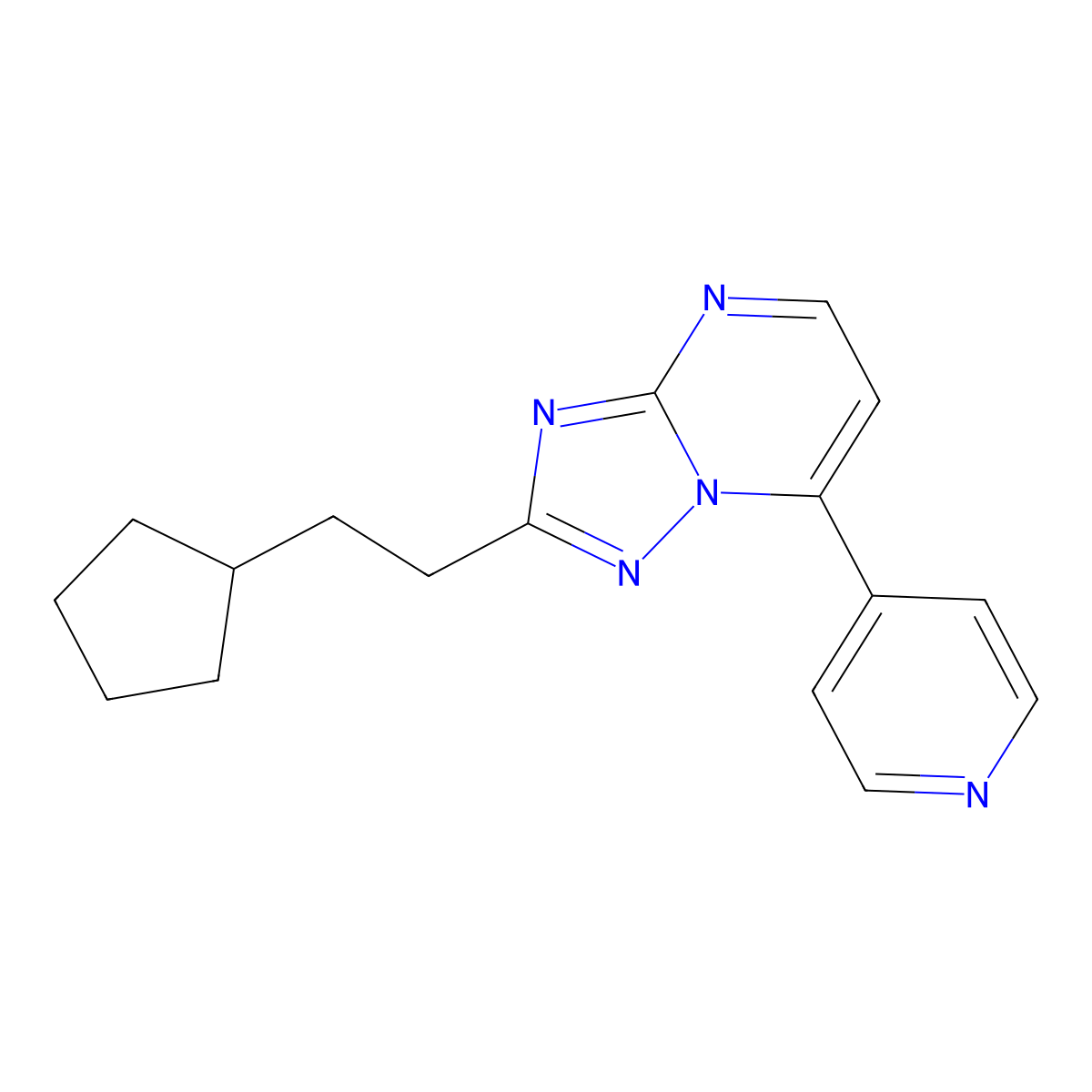 2-(2-Cyclopentylethyl)-7-(4-pyridyl)[1,2,4]triazolo[1,5-a]pyrimidine molecular structure, CAS 1435980-33-8