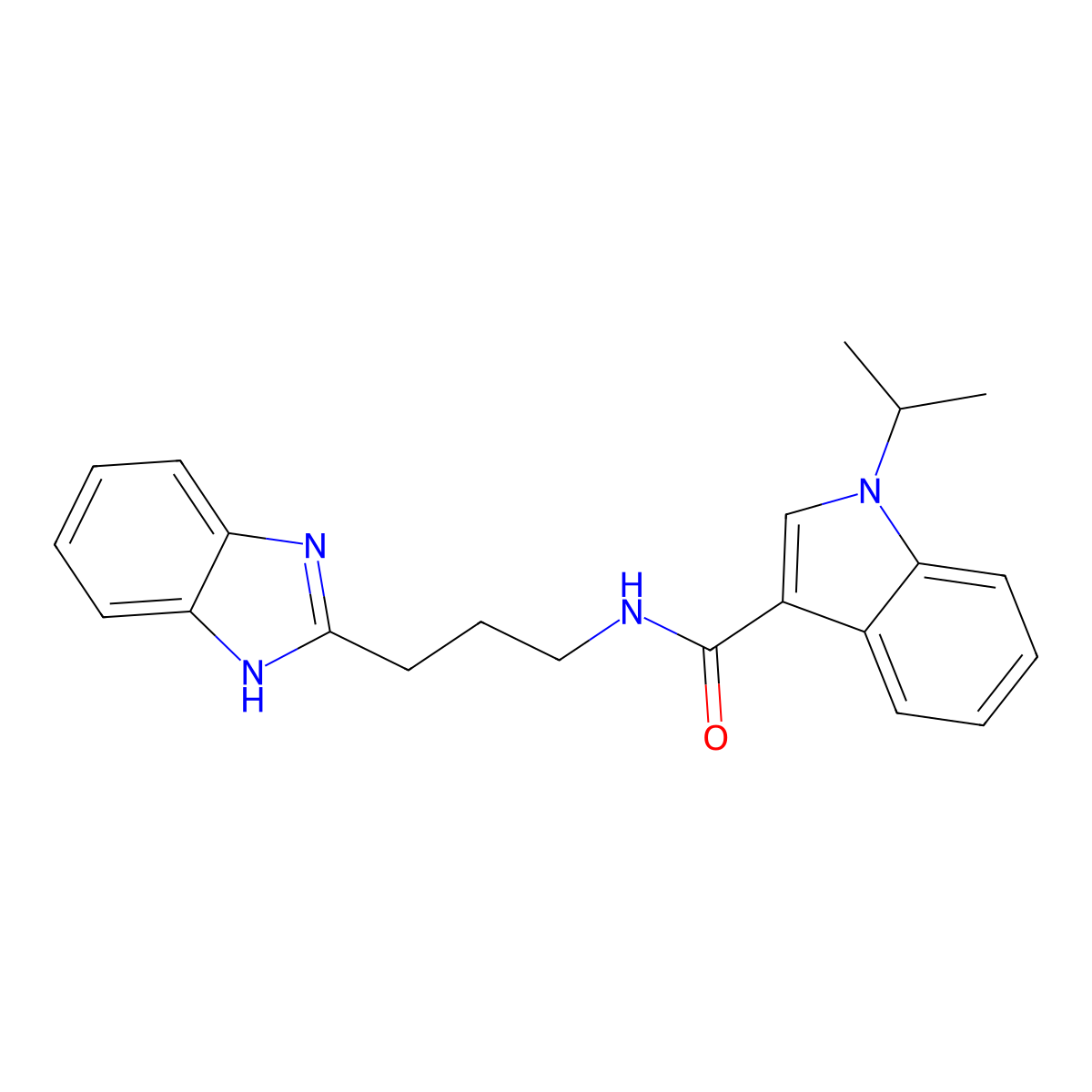 N-(3-(1H-benzo[d]imidazol-2-yl)propyl)-1-isopropyl-1H-indole-3-carboxamide molecular structure, CAS 1435980-35-0
