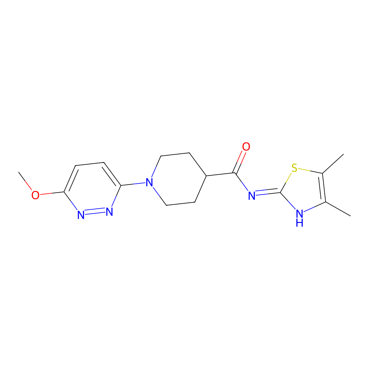 N-(4,5-dimethylthiazol-2-yl)-1-(6-methoxypyridazin-3-yl)piperidine-4-carboxamide molecular structure, CAS 1435980-41-8