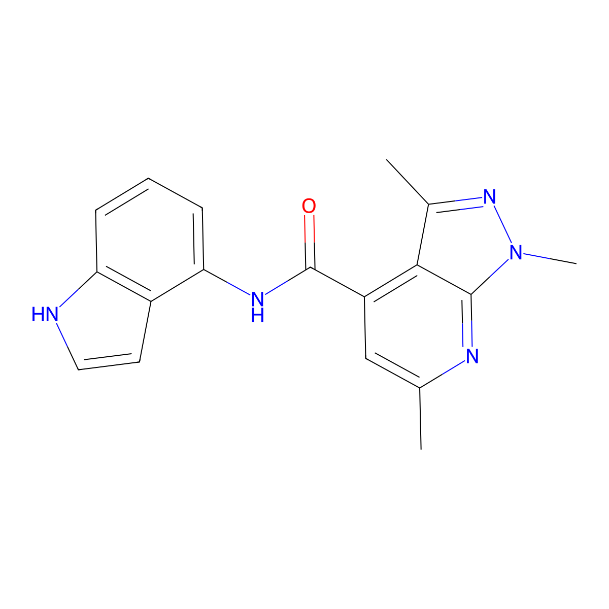 N-(1H-indol-4-yl)-1,3,6-trimethyl-1H-pyrazolo[3,4-b]pyridine-4-carboxamide molecular structure, CAS 1435980-42-9