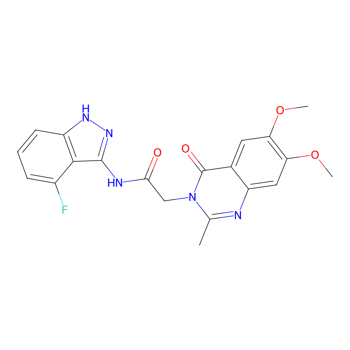 2-(6,7-dimethoxy-2-methyl-4-oxoquinazolin-3(4H)-yl)-N-(4-fluoro-2H-indazol-3-yl)acetamide molecular structure, CAS 1435980-53-2
