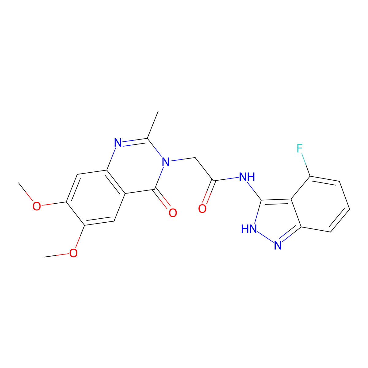 2-(6,7-dimethoxy-2-methyl-4-oxoquinazolin-3(4H)-yl)-N-(4-fluoro-2H-indazol-3-yl)acetamide molecular structure, CAS 1435980-53-2