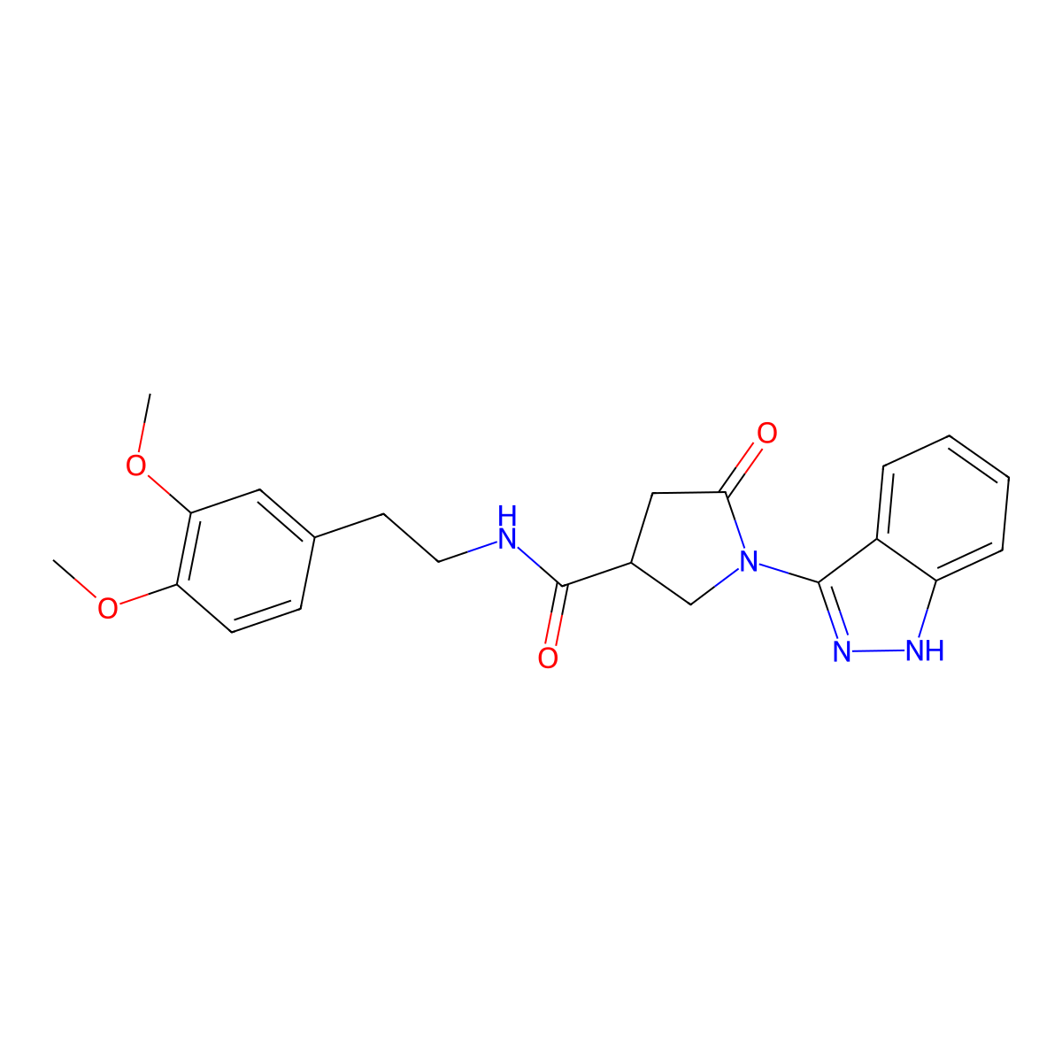 N-(3,4-dimethoxyphenethyl)-1-(1H-indazol-3-yl)-5-oxo-3-pyrrolidinecarboxamide molecular structure, CAS 1435980-59-8