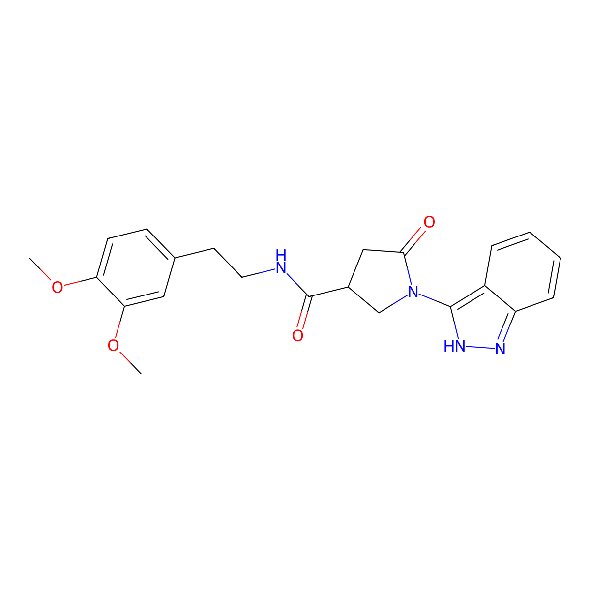N-(3,4-dimethoxyphenethyl)-1-(1H-indazol-3-yl)-5-oxo-3-pyrrolidinecarboxamide molecular structure, CAS 1435980-59-8