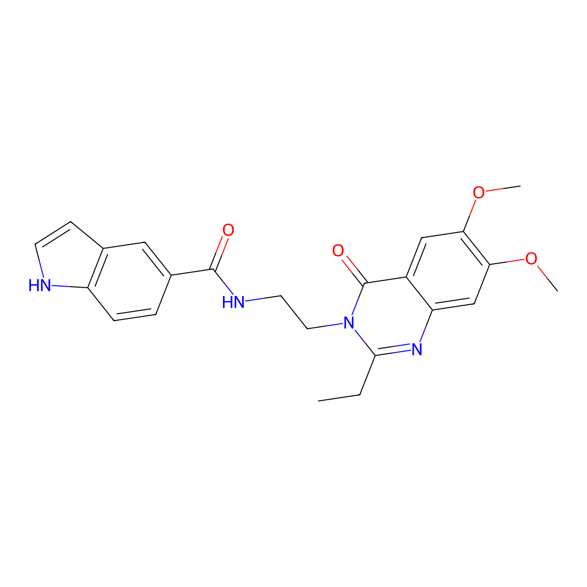 N-[2-(2-ethyl-6,7-dimethoxy-4-oxoquinazolin-3(4H)-yl)ethyl]-1H-indole-5-carboxamide molecular structure, CAS 1435980-66-7