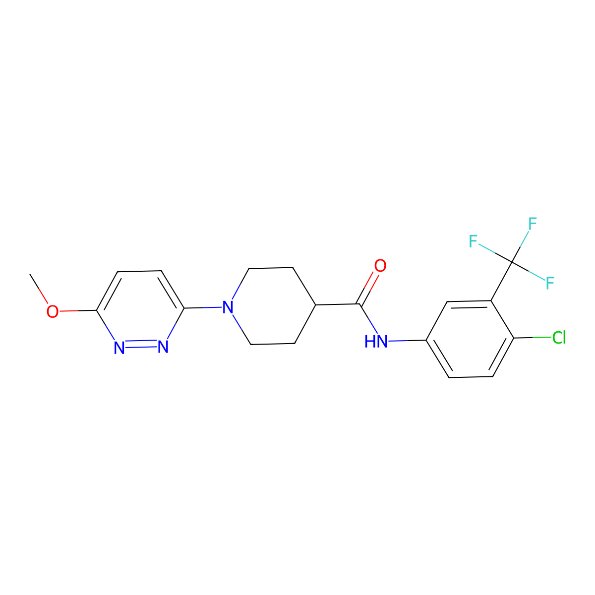 N-(4-chloro-3-(trifluoromethyl)phenyl)-1-(6-methoxypyridazin-3-yl)piperidine-4-carboxamide molecular structure, CAS 1435980-81-6