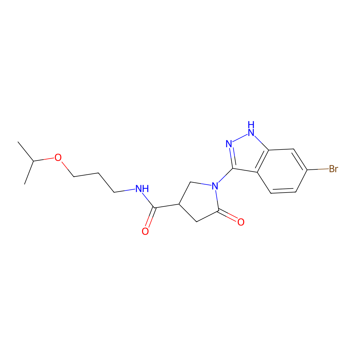 1-(6-bromo-1H-indazol-3-yl)-N-(3-isopropoxypropyl)-5-oxo-3-pyrrolidinecarboxamide molecular structure, CAS 1435980-88-3