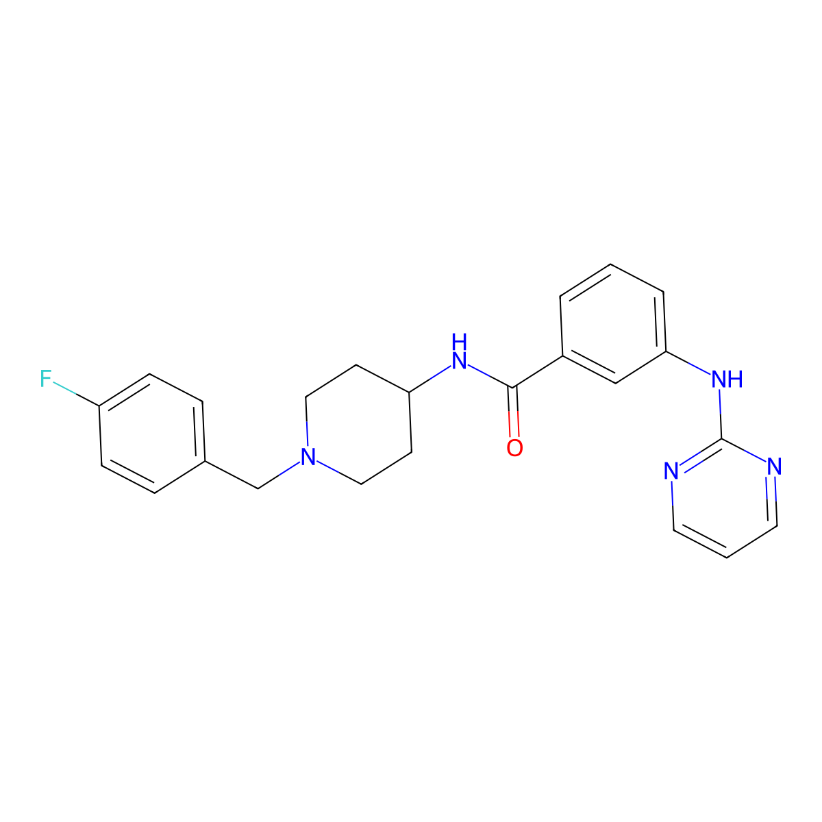 N-[1-(4-fluorobenzyl)-4-piperidyl]-3-(2-pyrimidinylamino)benzamide molecular structure, CAS 1435981-06-8