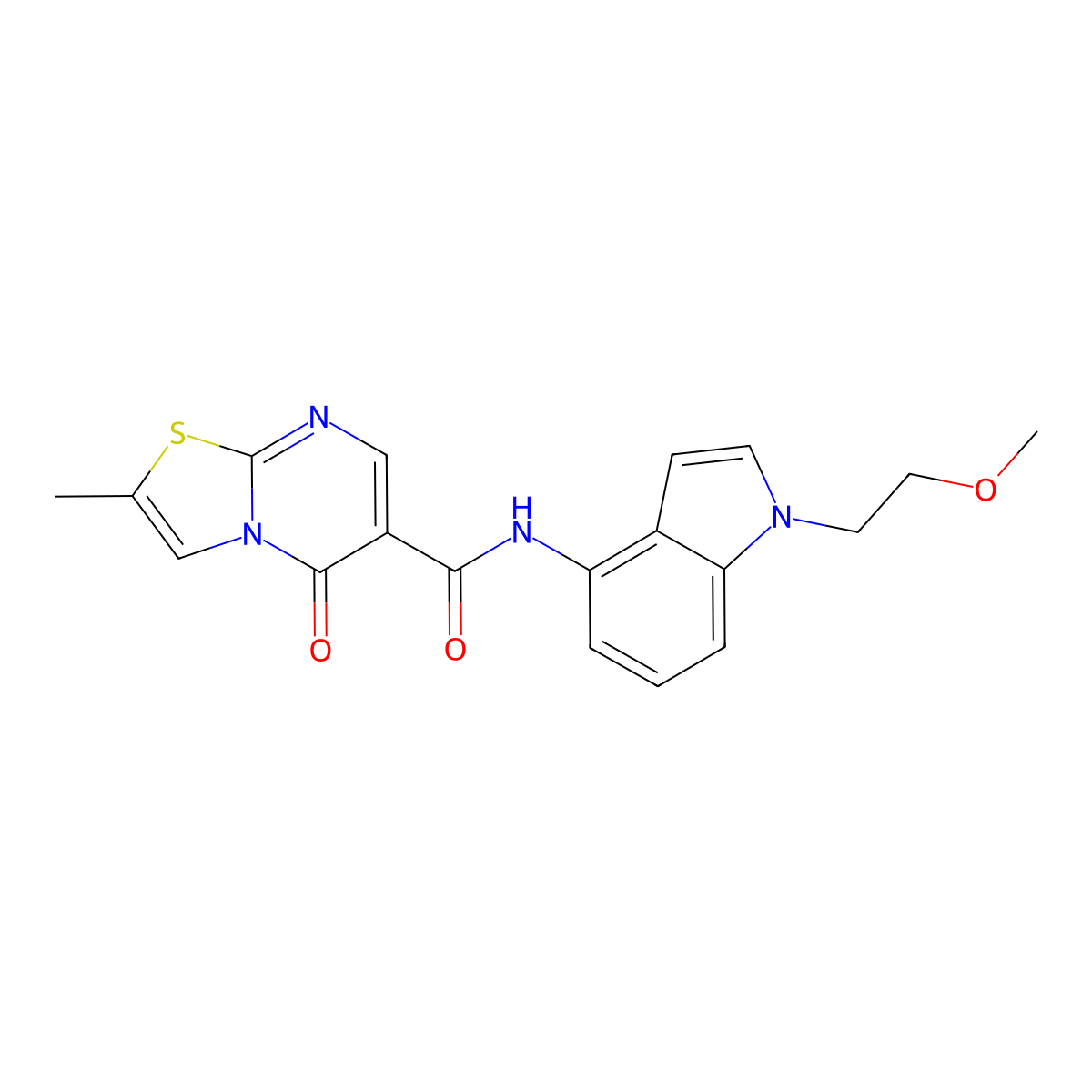 N-[1-(2-methoxyethyl)-1H-indol-4-yl]-2-methyl-5-oxo-5H-[1,3]thiazolo[3,2-a]pyrimidine-6-carboxamide molecular structure, CAS 1435981-08-0
