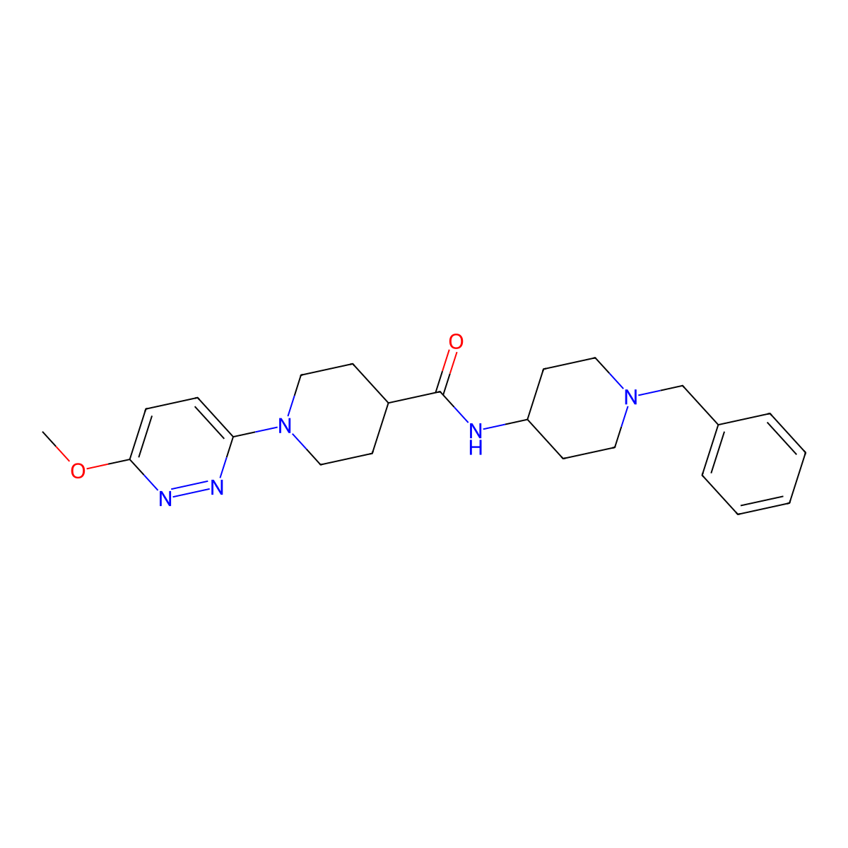 N-(1-benzylpiperidin-4-yl)-1-(6-methoxypyridazin-3-yl)piperidine-4-carboxamide molecular structure, CAS 1435981-14-8