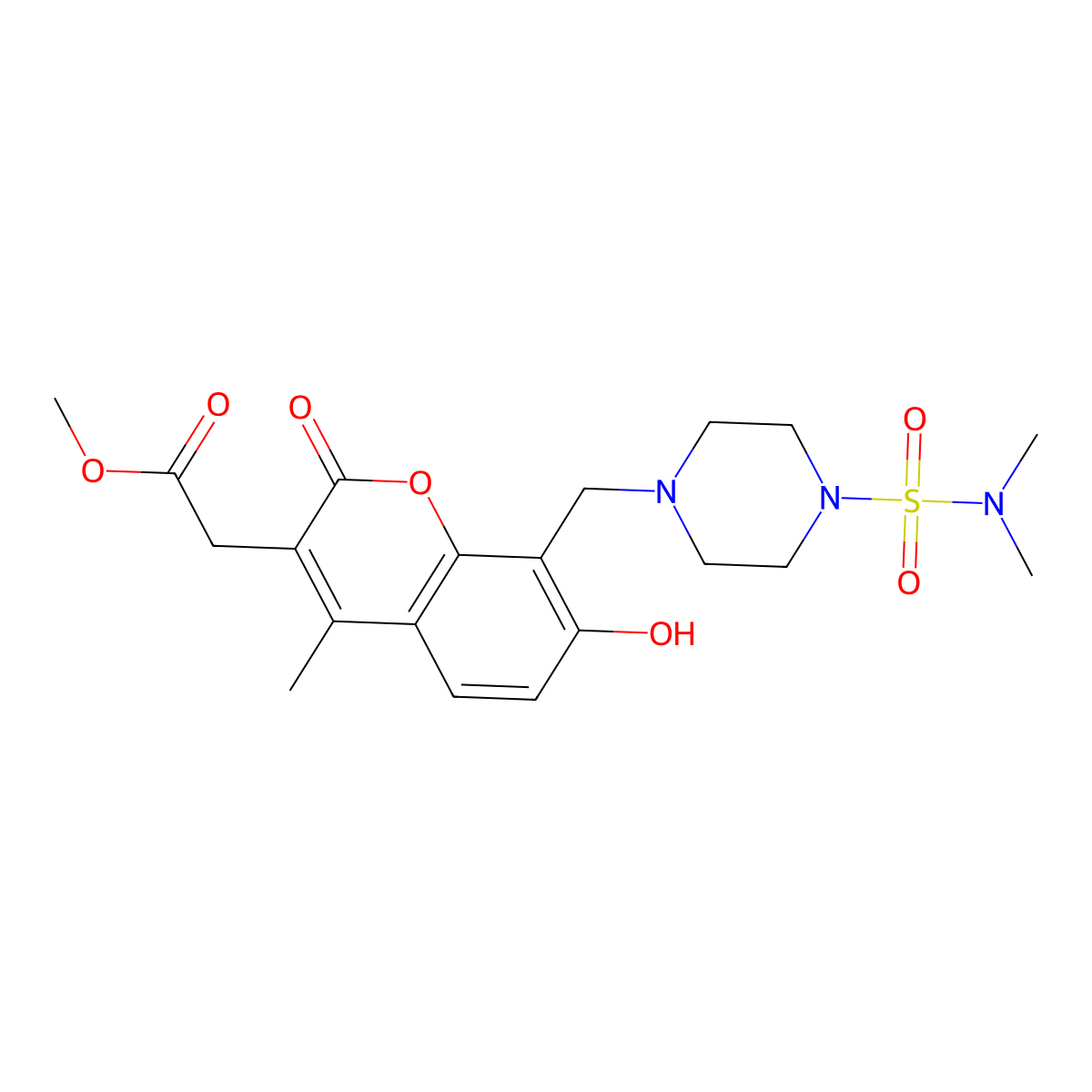 methyl (8-{[4-(dimethylsulfamoyl)piperazin-1-yl]methyl}-7-hydroxy-4-methyl-2-oxo-2H-chromen-3-yl)acetate molecular structure, CAS 1435981-20-6