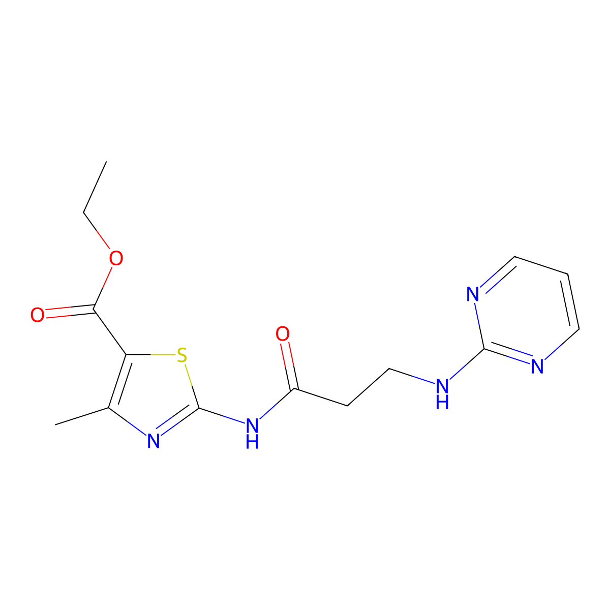 Ethyl 4-methyl-2-(3-(pyrimidin-2-ylamino)propanamido)thiazole-5-carboxylate molecular structure, CAS 1435981-21-7