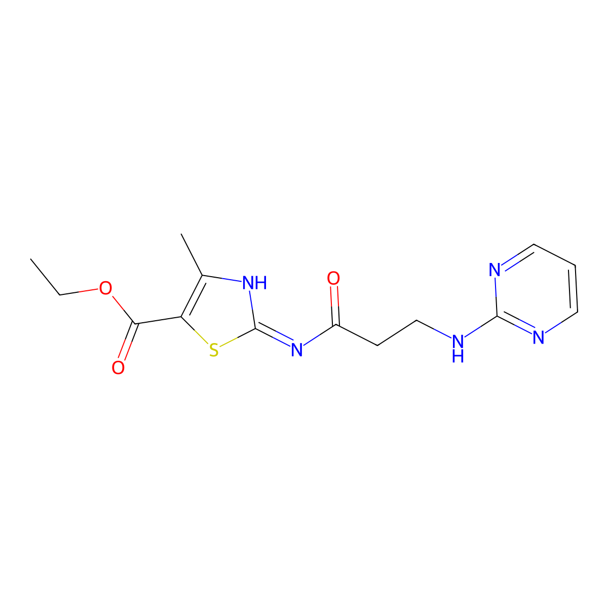 Ethyl 4-methyl-2-(3-(pyrimidin-2-ylamino)propanamido)thiazole-5-carboxylate molecular structure, CAS 1435981-21-7