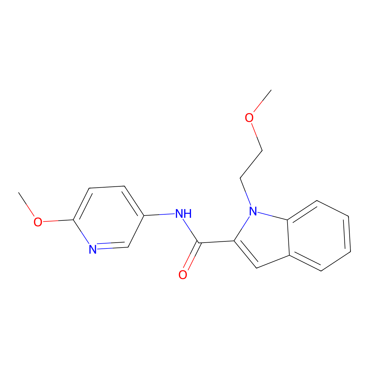 1-(2-methoxyethyl)-N-(6-methoxypyridin-3-yl)-1H-indole-2-carboxamide molecular structure, CAS 1435981-43-3