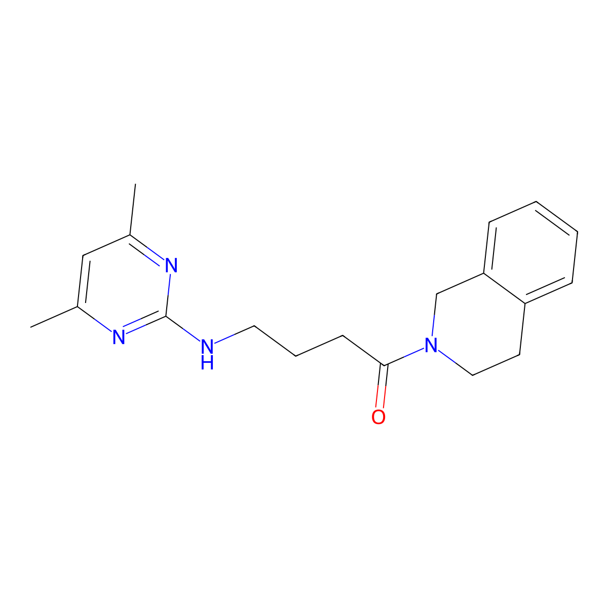 1-(3,4-dihydroisoquinolin-2(1H)-yl)-4-((4,6-dimethylpyrimidin-2-yl)amino)butan-1-one molecular structure, CAS 1435981-58-0