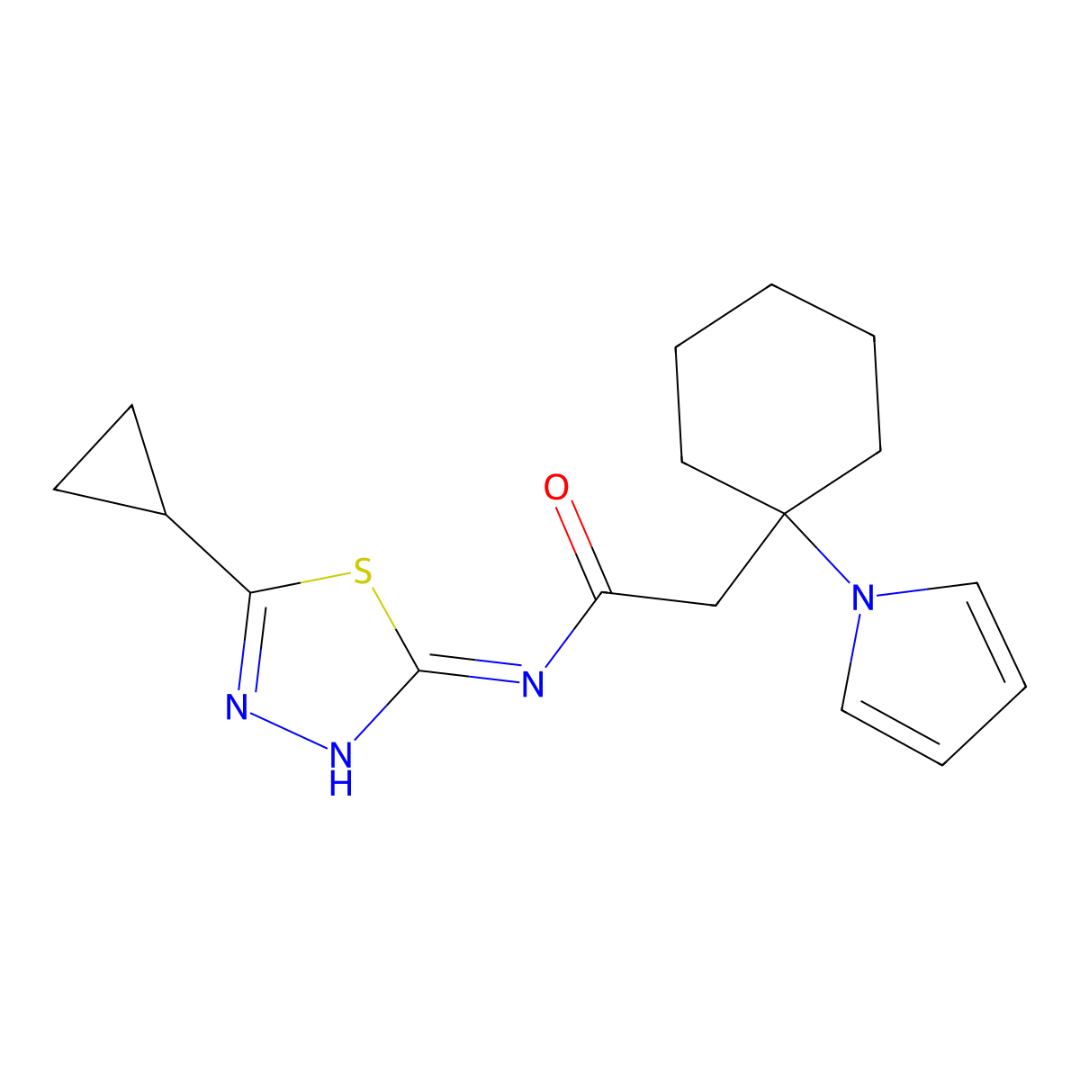2-(1-(1H-pyrrol-1-yl)cyclohexyl)-N-(5-cyclopropyl-1,3,4-thiadiazol-2-yl)acetamide molecular structure, CAS 1435981-66-0