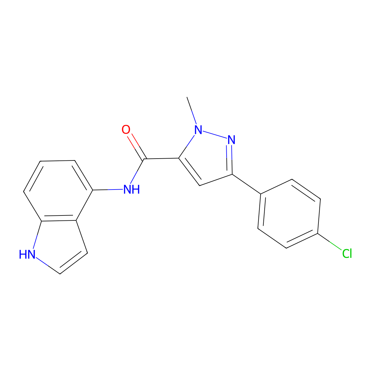3-(4-chlorophenyl)-N-(1H-indol-4-yl)-1-methyl-1H-pyrazole-5-carboxamide molecular structure, CAS 1435981-77-3