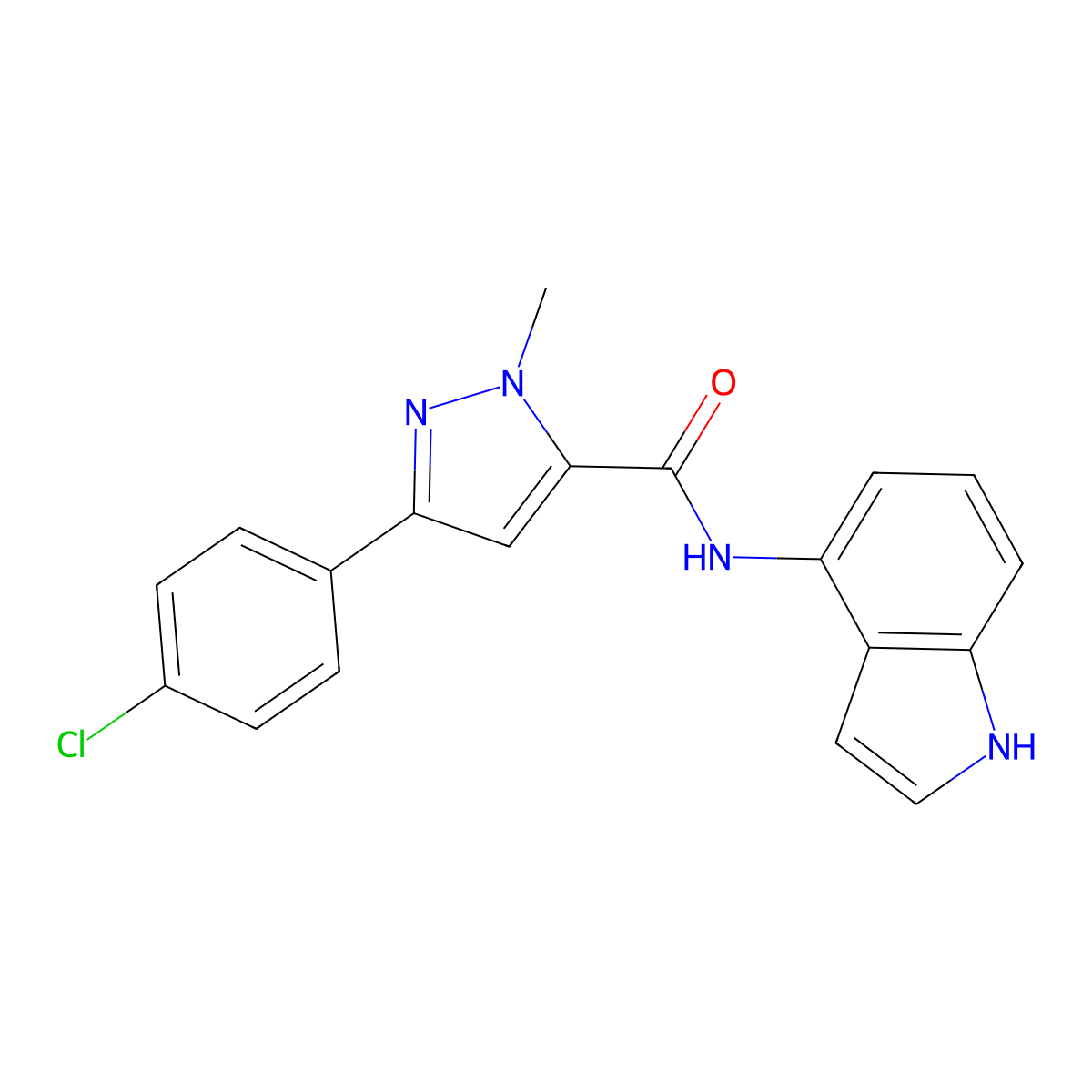 3-(4-chlorophenyl)-N-(1H-indol-4-yl)-1-methyl-1H-pyrazole-5-carboxamide molecular structure, CAS 1435981-77-3