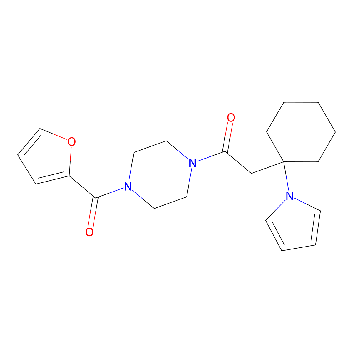 1-[4-(furan-2-ylcarbonyl)piperazin-1-yl]-2-[1-(1H-pyrrol-1-yl)cyclohexyl]ethanone molecular structure, CAS 1435981-78-4
