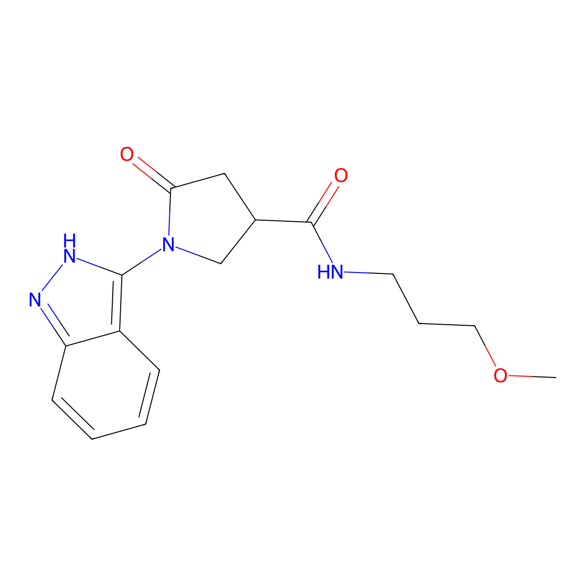 1-(1H-indazol-3-yl)-N-(3-methoxypropyl)-5-oxo-3-pyrrolidinecarboxamide molecular structure, CAS 1435981-84-2