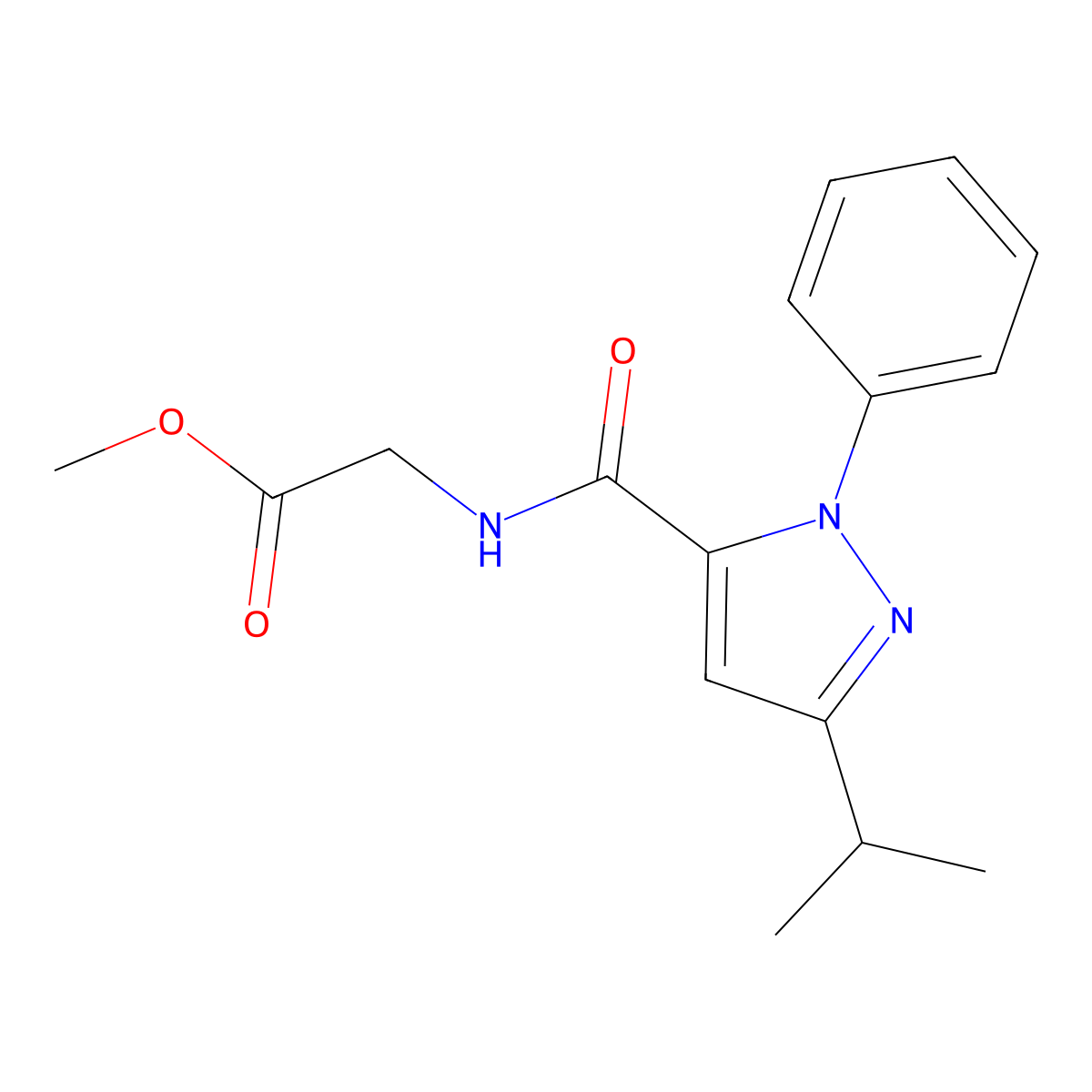 methyl 2-{[(3-isopropyl-1-phenyl-1H-pyrazol-5-yl)carbonyl]amino}acetate molecular structure, CAS 1435981-93-3