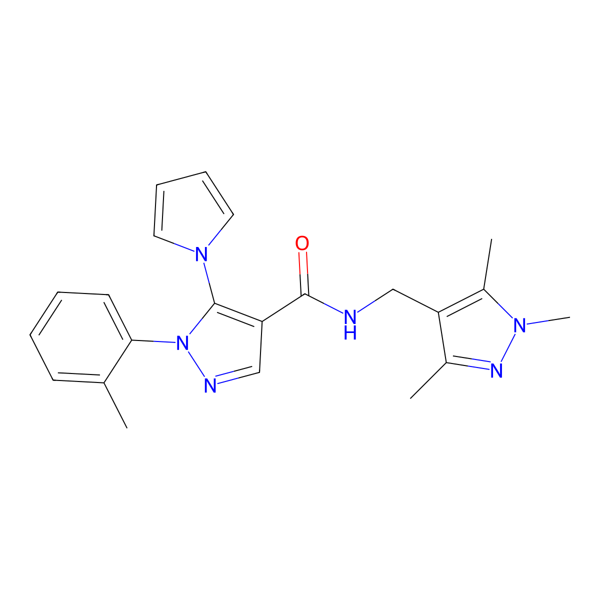 1-(2-methylphenyl)-5-(1H-pyrrol-1-yl)-N-[(1,3,5-trimethyl-1H-pyrazol-4-yl)methyl]-1H-pyrazole-4-carboxamide molecular structure, CAS 1435982-02-7