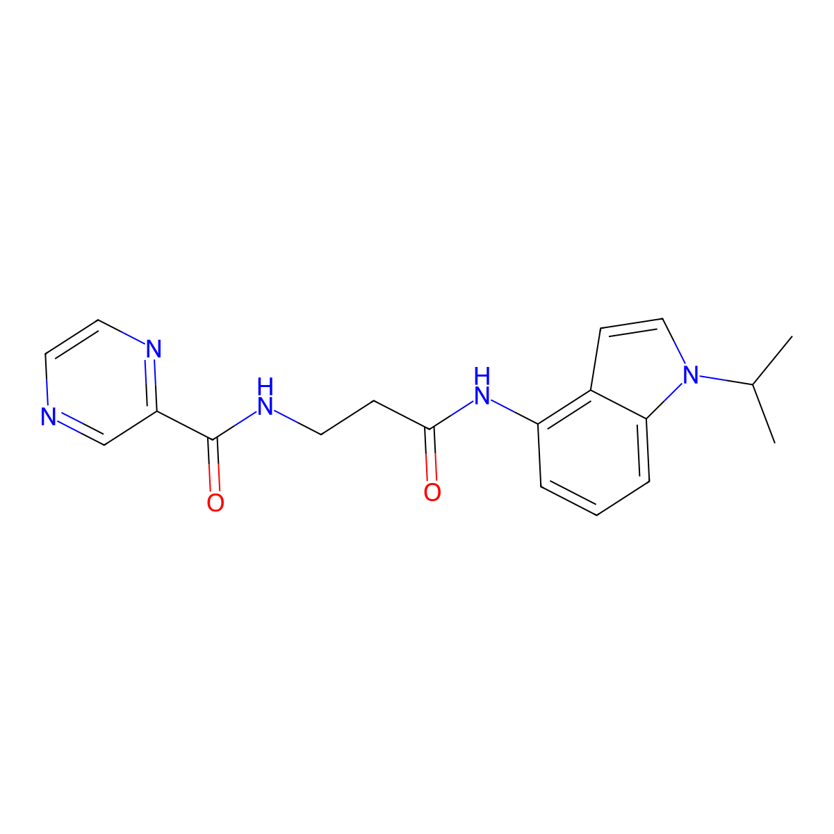 N-(3-oxo-3-{[1-(propan-2-yl)-1H-indol-4-yl]amino}propyl)pyrazine-2-carboxamide molecular structure, CAS 1435982-05-0