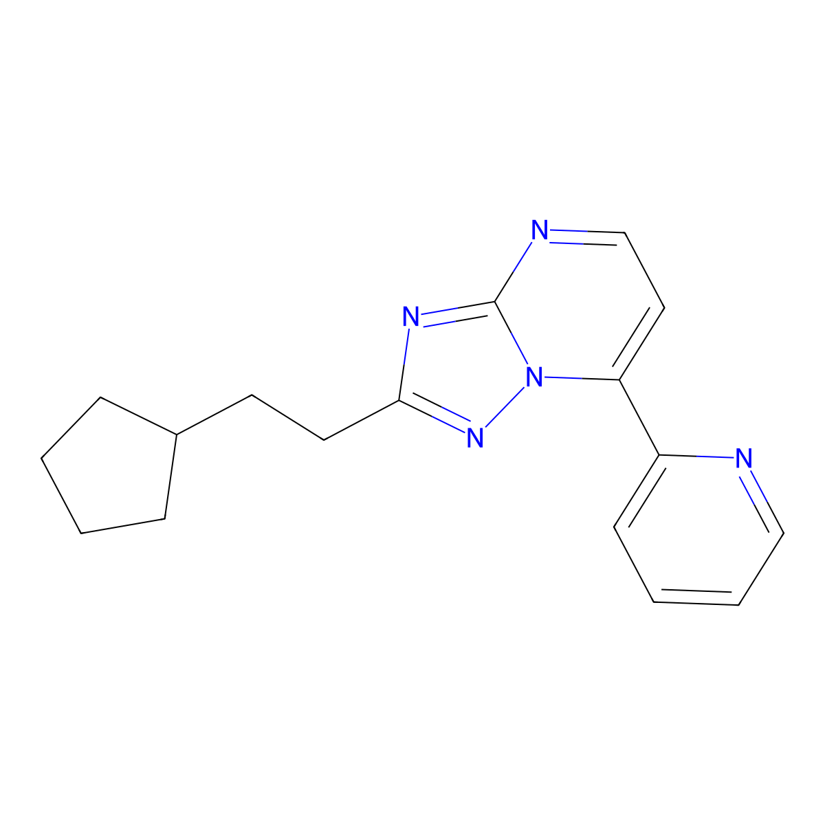 2-(2-Cyclopentylethyl)-7-(2-pyridyl)[1,2,4]triazolo[1,5-a]pyrimidine molecular structure, CAS 1435982-06-1