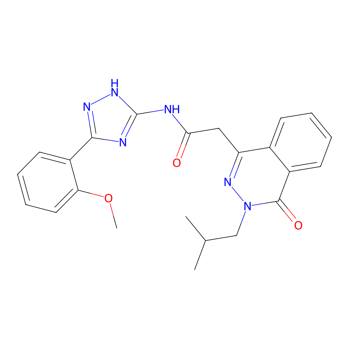 N-[3-(2-methoxyphenyl)-1H-1,2,4-triazol-5-yl]-2-[3-(2-methylpropyl)-4-oxo-3,4-dihydrophthalazin-1-yl]acetamide molecular structure, CAS 1435982-08-3