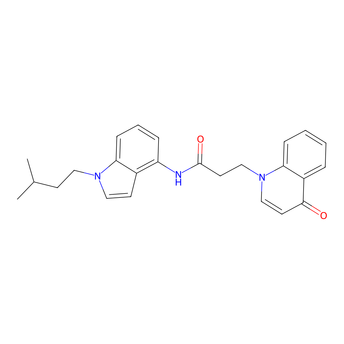 N-[1-(3-methylbutyl)-1H-indol-4-yl]-3-(4-oxoquinolin-1(4H)-yl)propanamide molecular structure, CAS 1435982-24-3
