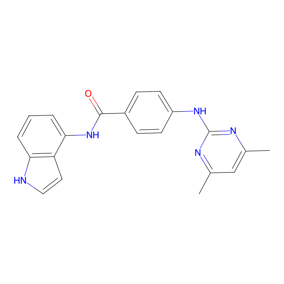 4-((4,6-dimethylpyrimidin-2-yl)amino)-N-(1H-indol-4-yl)benzamide molecular structure, CAS 1435982-26-5
