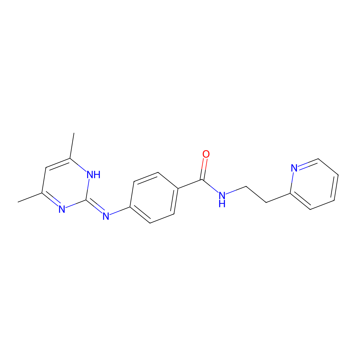 4-((4,6-dimethylpyrimidin-2-yl)amino)-N-(2-(pyridin-2-yl)ethyl)benzamide molecular structure, CAS 1435982-47-0