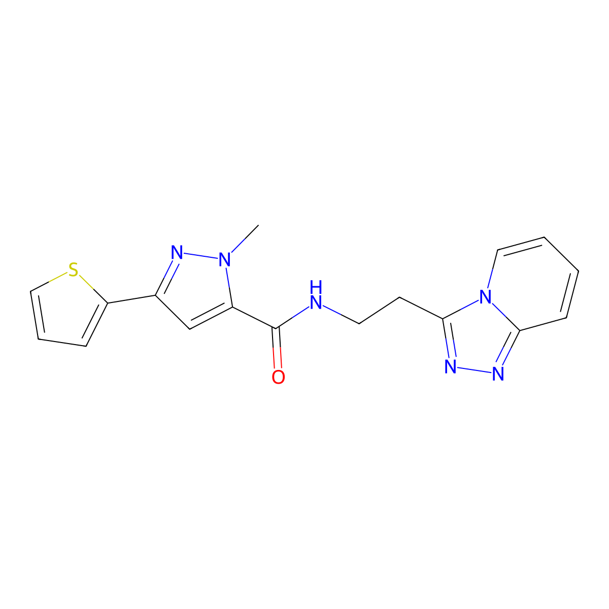 1-methyl-3-(thiophen-2-yl)-N-[2-([1,2,4]triazolo[4,3-a]pyridin-3-yl)ethyl]-1H-pyrazole-5-carboxamide molecular structure, CAS 1435982-65-2