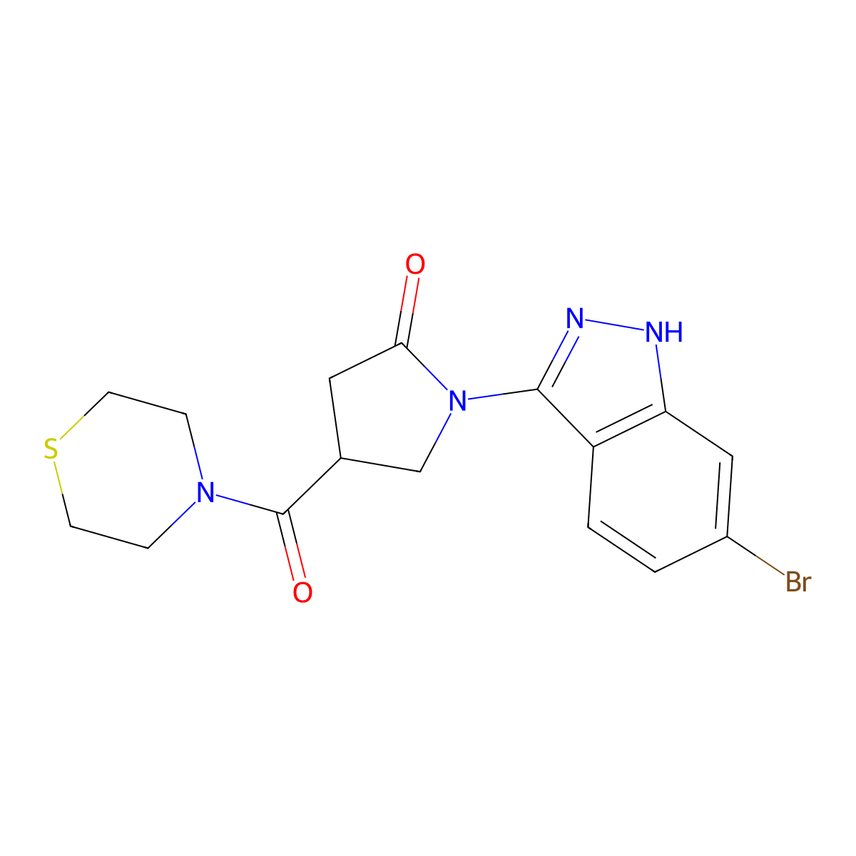 1-(6-bromo-2H-indazol-3-yl)-4-(thiomorpholin-4-ylcarbonyl)pyrrolidin-2-one molecular structure, CAS 1435982-67-4