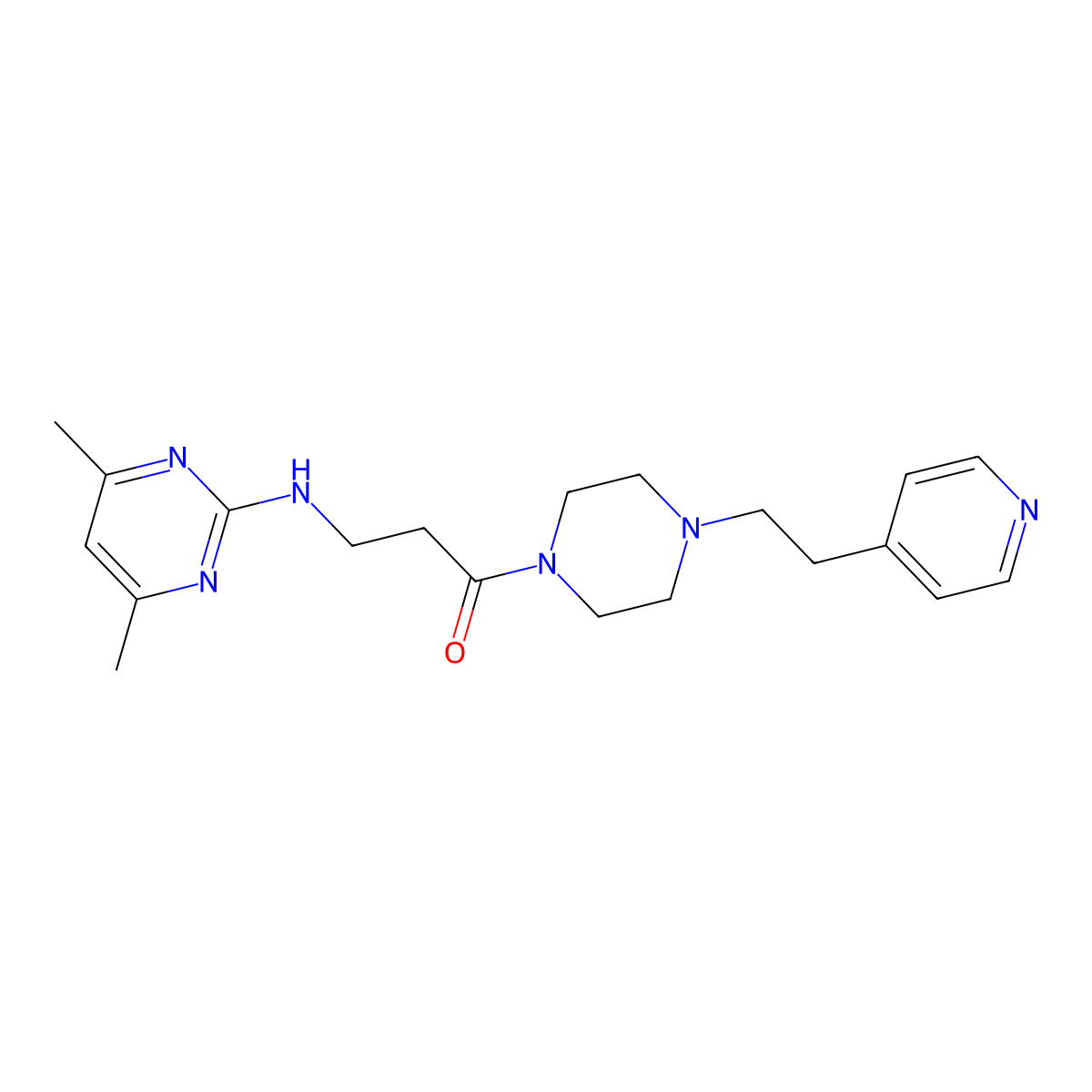 3-[(4,6-Dimethyl-2-pyrimidinyl)amino]-1-{4-[2-(4-pyridyl)ethyl]piperazino}-1-propanone molecular structure, CAS 1435982-78-7