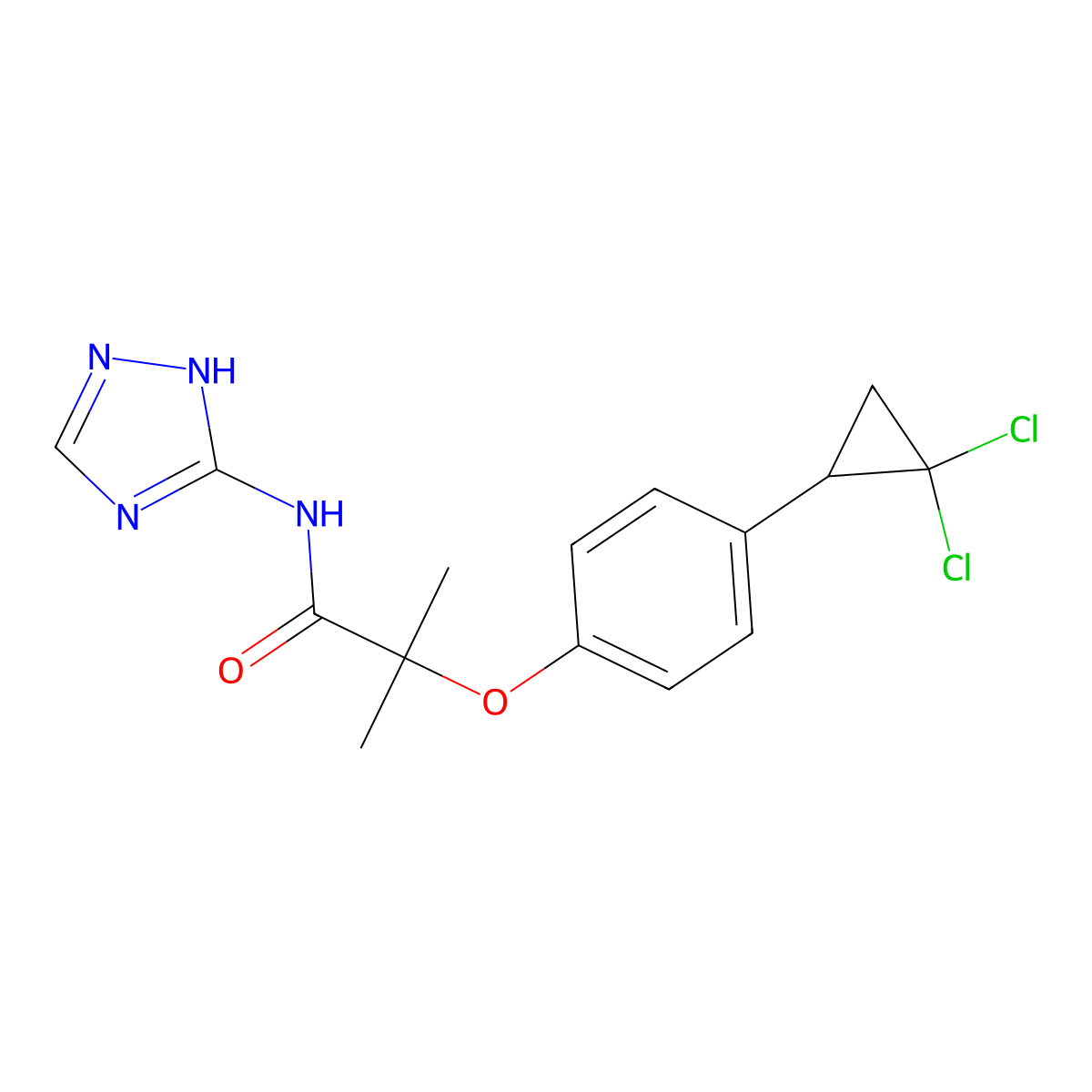 2-[4-(2,2-dichlorocyclopropyl)phenoxy]-2-methyl-N-(4H-1,2,4-triazol-3-yl)propanamide molecular structure, CAS 1435982-81-2